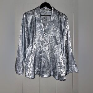 Lord & Taylor Satin Floral Button Up Sleepshirt Women XL Nighttime Dainty Lounge
